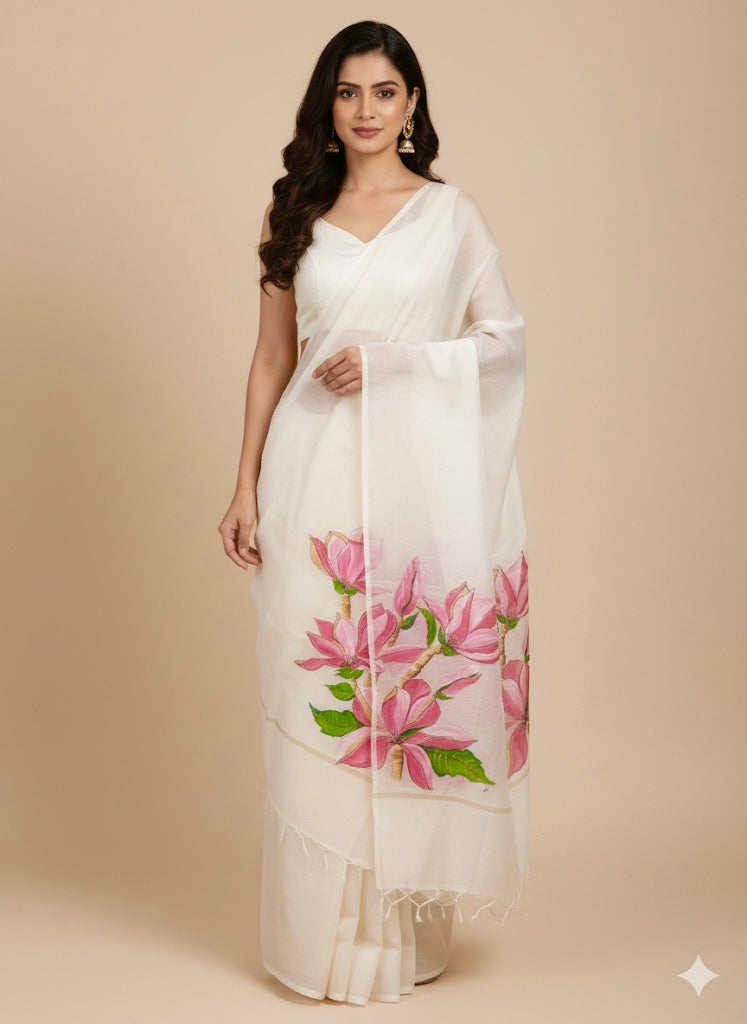 Pure malai chanderi dupatta : Whispers of Magnolia