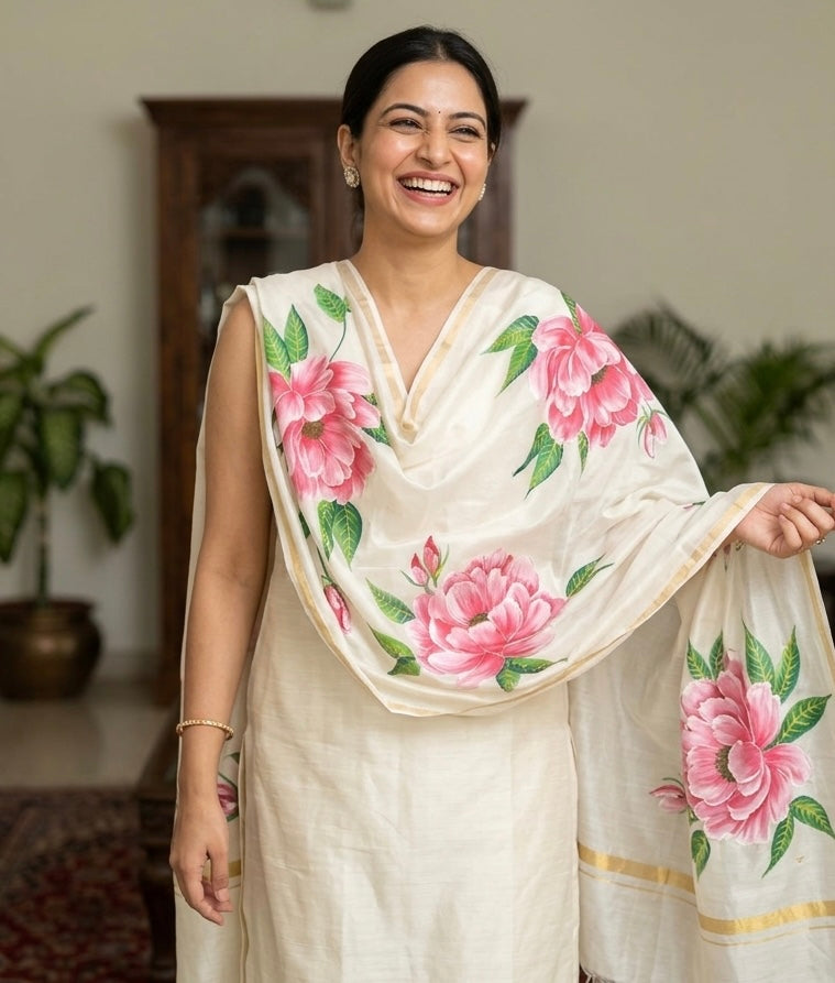 Pure malai chanderi dupatta
