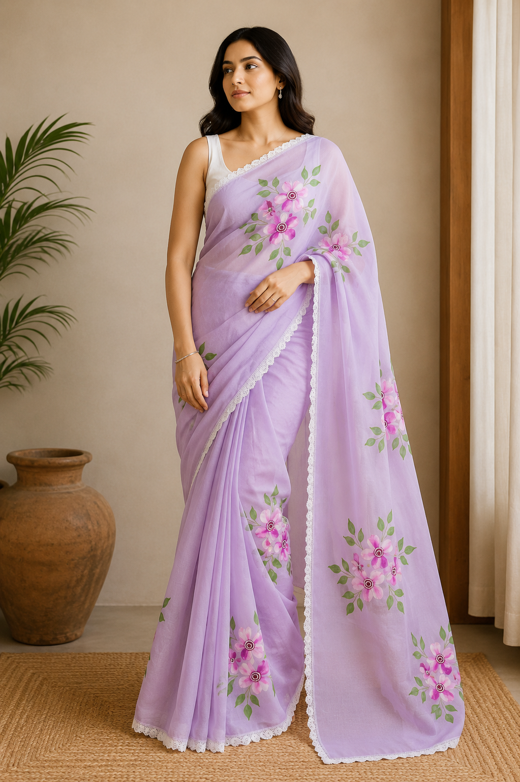 Lavender georgette saree