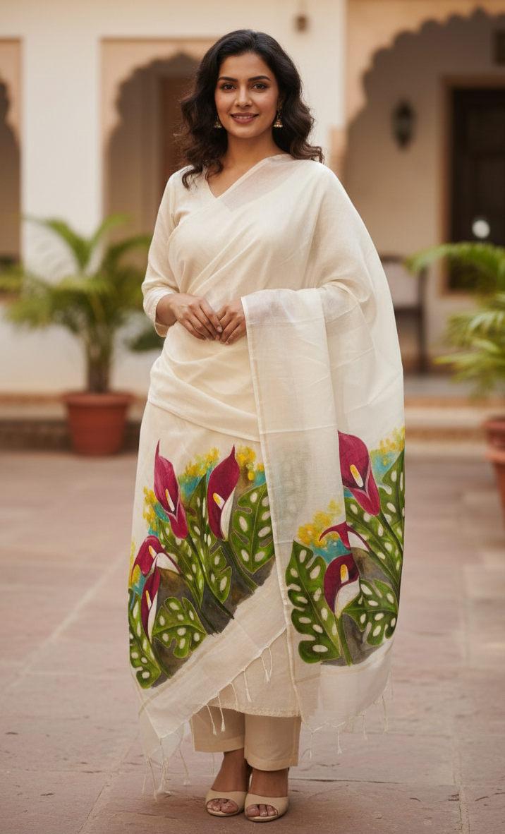 Pure malai chanderi dupatta : Aranyani Pushpa