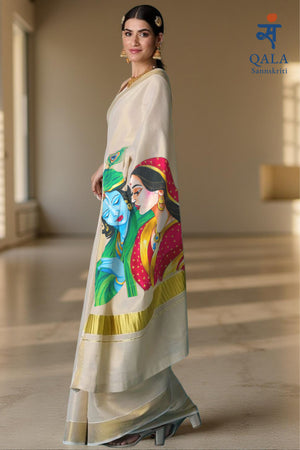 Golden Kerala kasavu tissue saree : Eternal Embrace