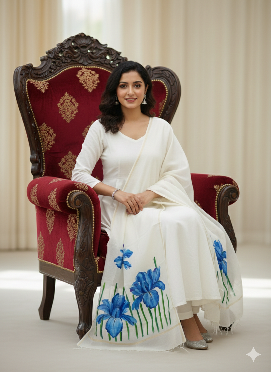 Pure malai chanderi dupatta : Neelkanal Vistaar