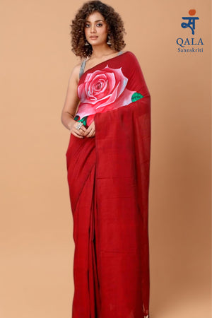 Red coloured handloom saree : “The Rose Rebellion”