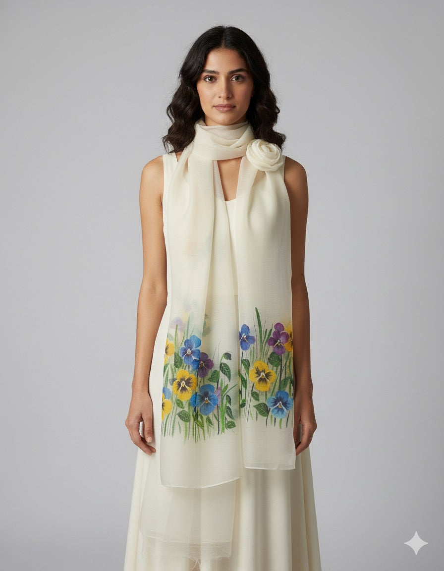 Half malai chanderi and half pure organza silk scarf / dupatta