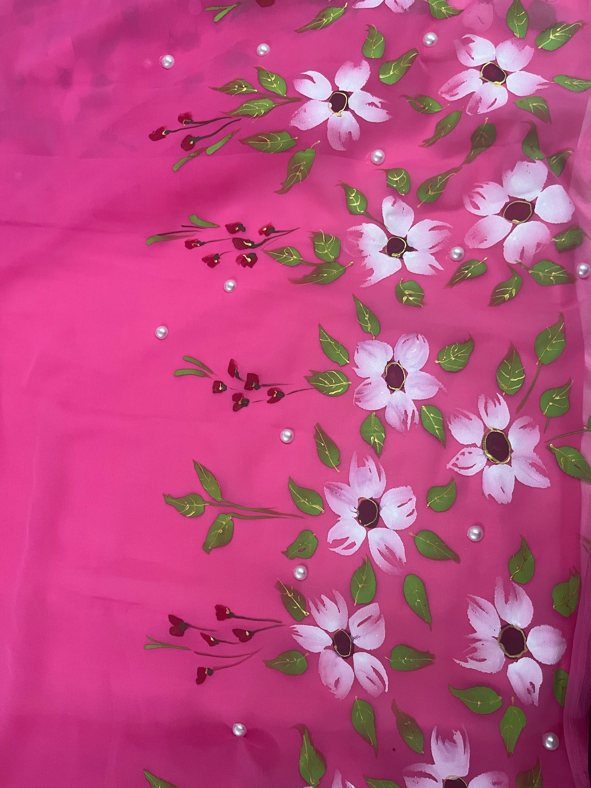 Pink georgette saree : pushp Leher