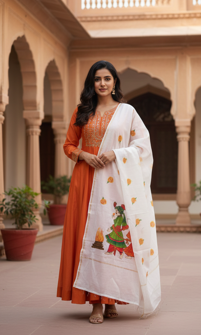 Pure malai chanderi dupatta : Saat kadam , Saat Aashirwad