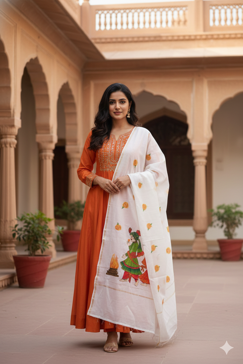 Pure malai chanderi dupatta : Saat kadam , Saat Aashirwad