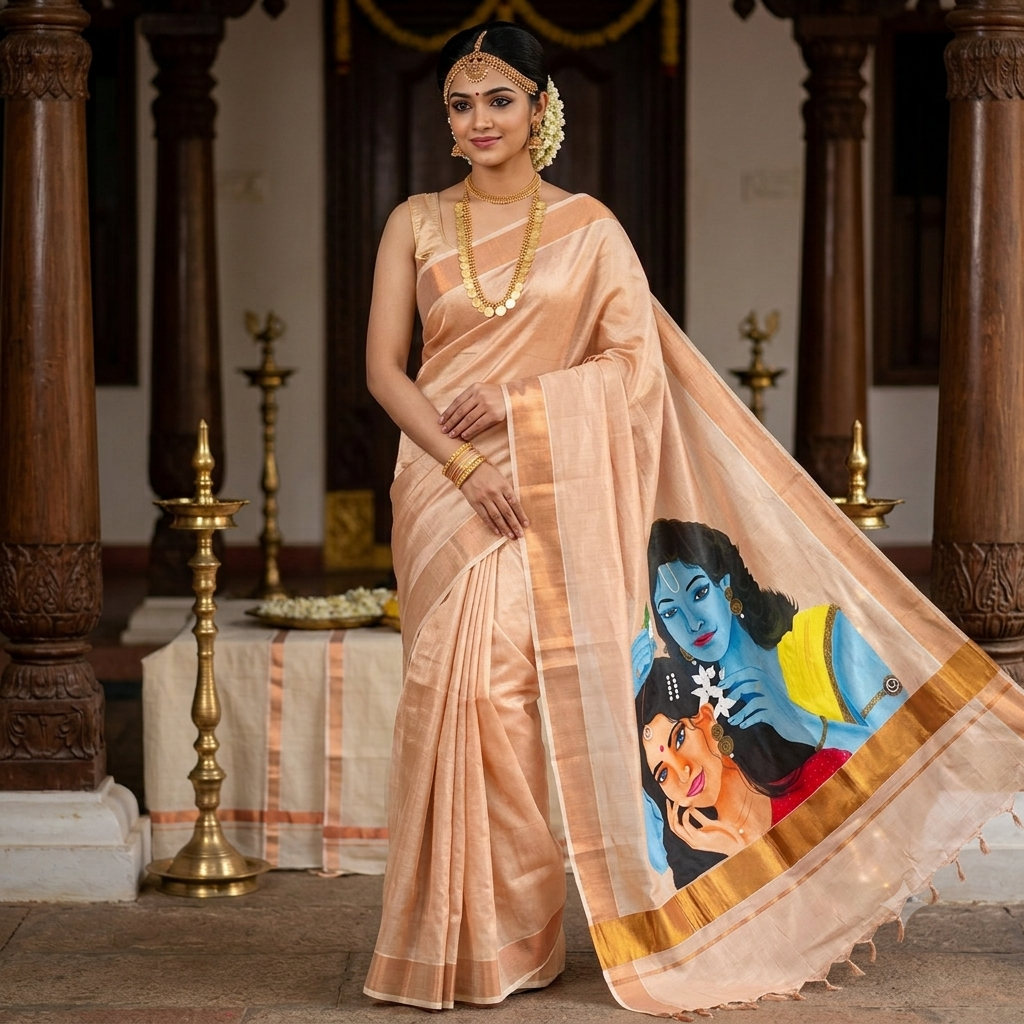 Copper Kerala kada u tissue saree : Eternal whispers of love