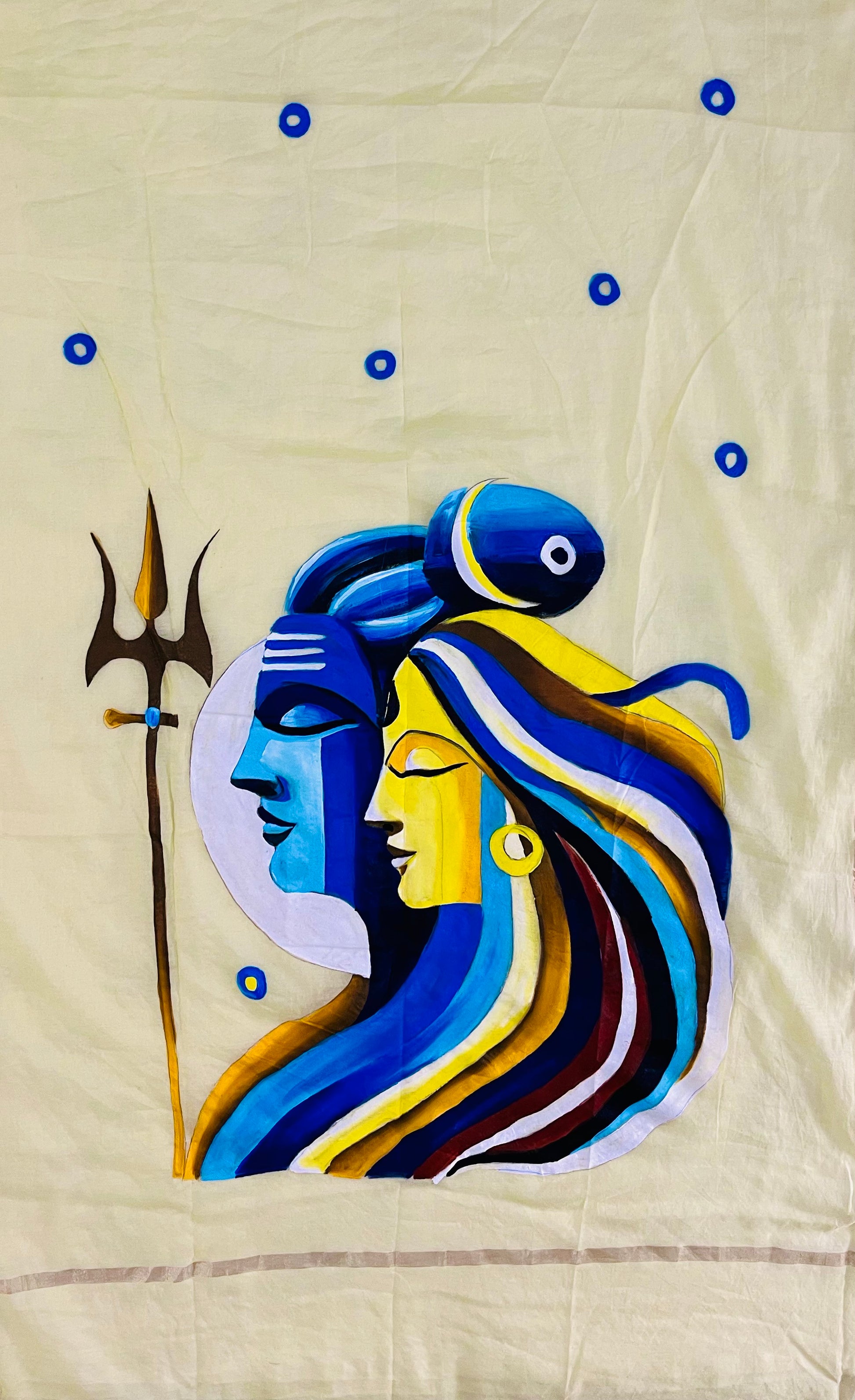 Light yellow pure chanderi dupatta : “Ardhanarishvara: The Eternal balance “