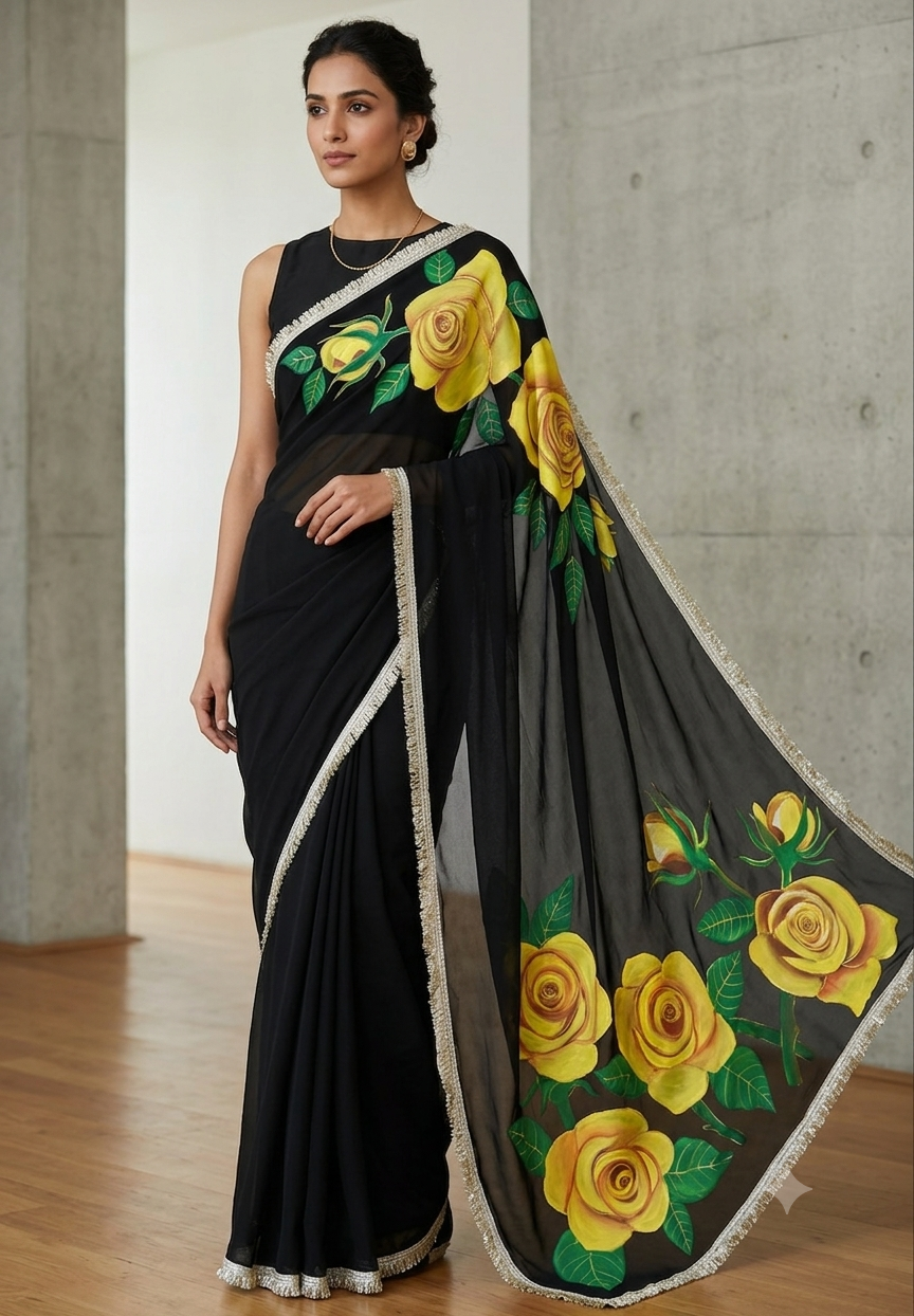 Black georgette saree