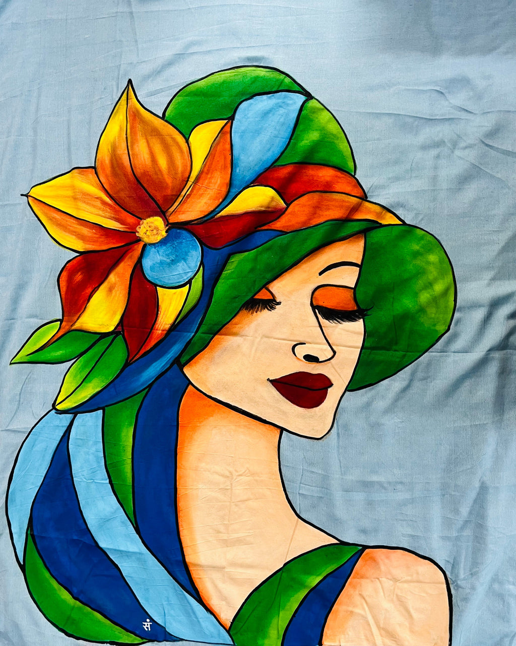 Light blue hand painted Bengal handloom saree “Whispers of spring”