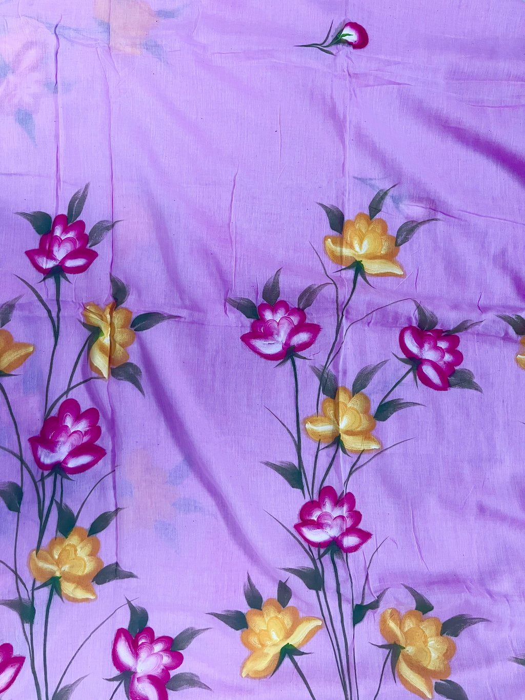 Light pink hand painted florals on mul cotton saree