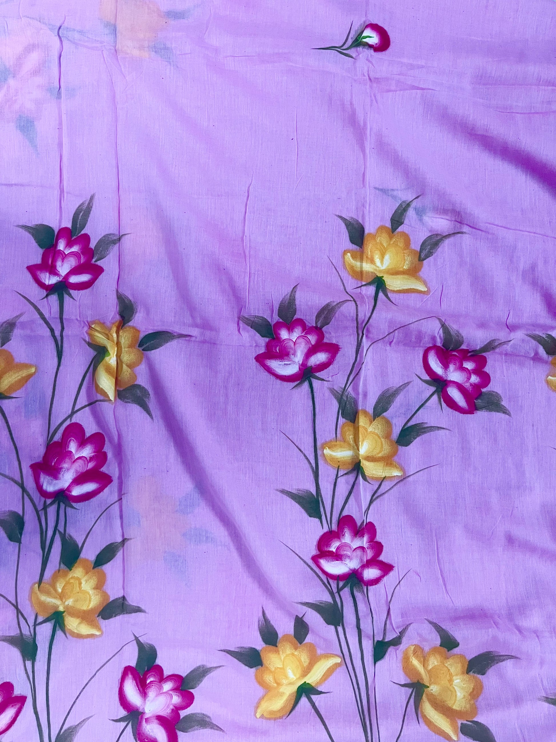 Light pink hand painted florals on mul cotton saree