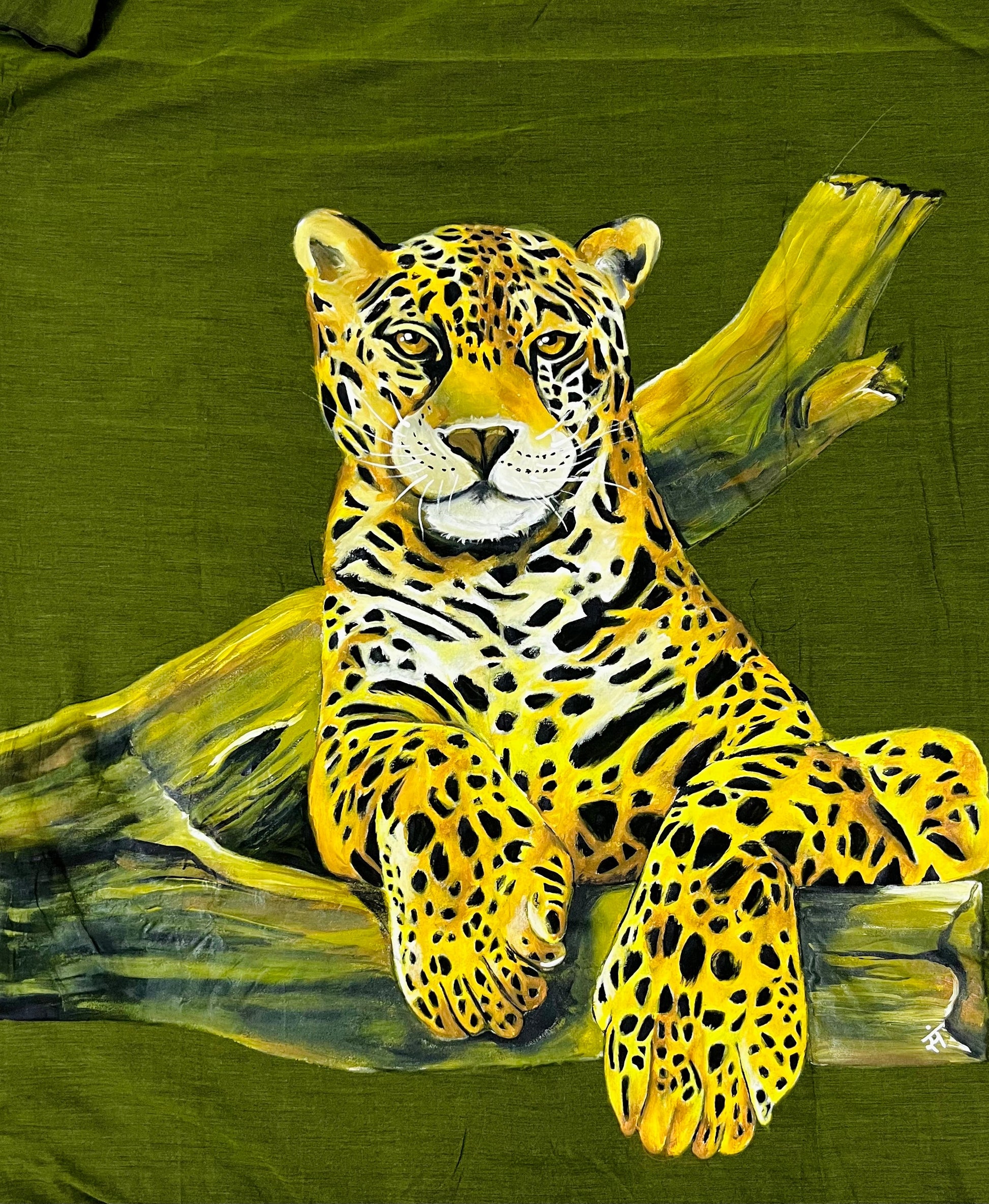 Sap Green hand painted handloom saree “ whispers of the wild”