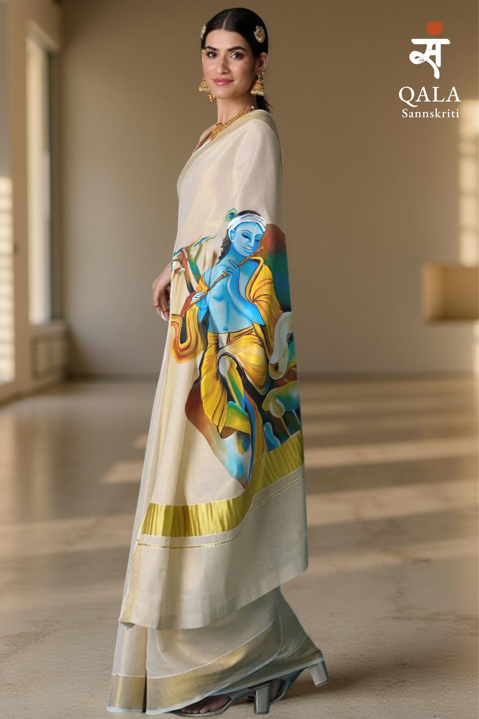 Golden Kerala kasavu tissue saree: Melody of Divinity