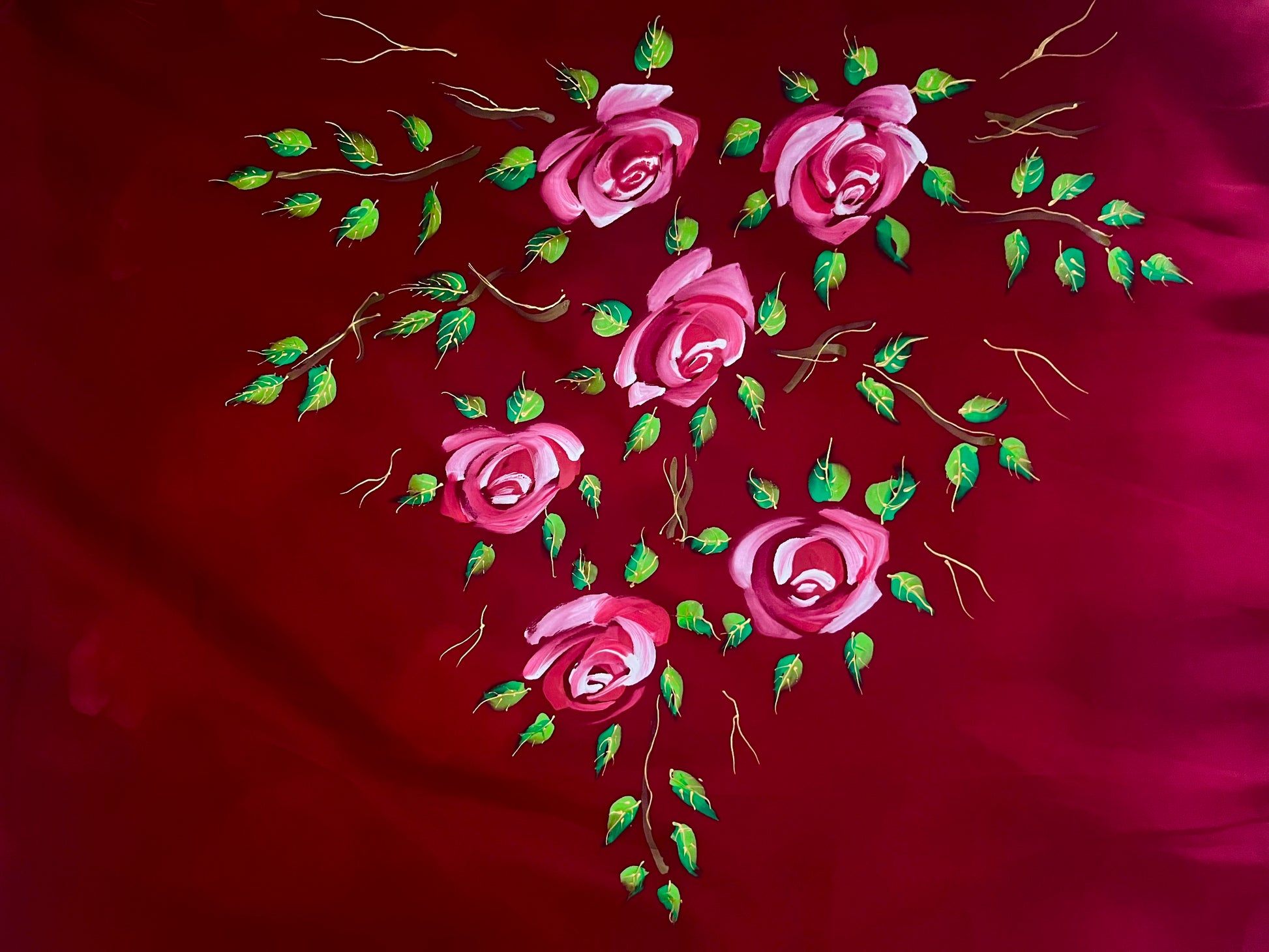 Maroon hand painted roses on georgette saree : Whispers of Crimson roses