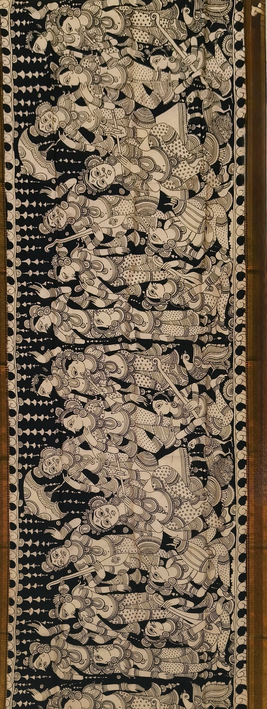 Mangal Kari silk Kalamkari hand painted dupatta “ Taal Gatha : The sacred symphony “