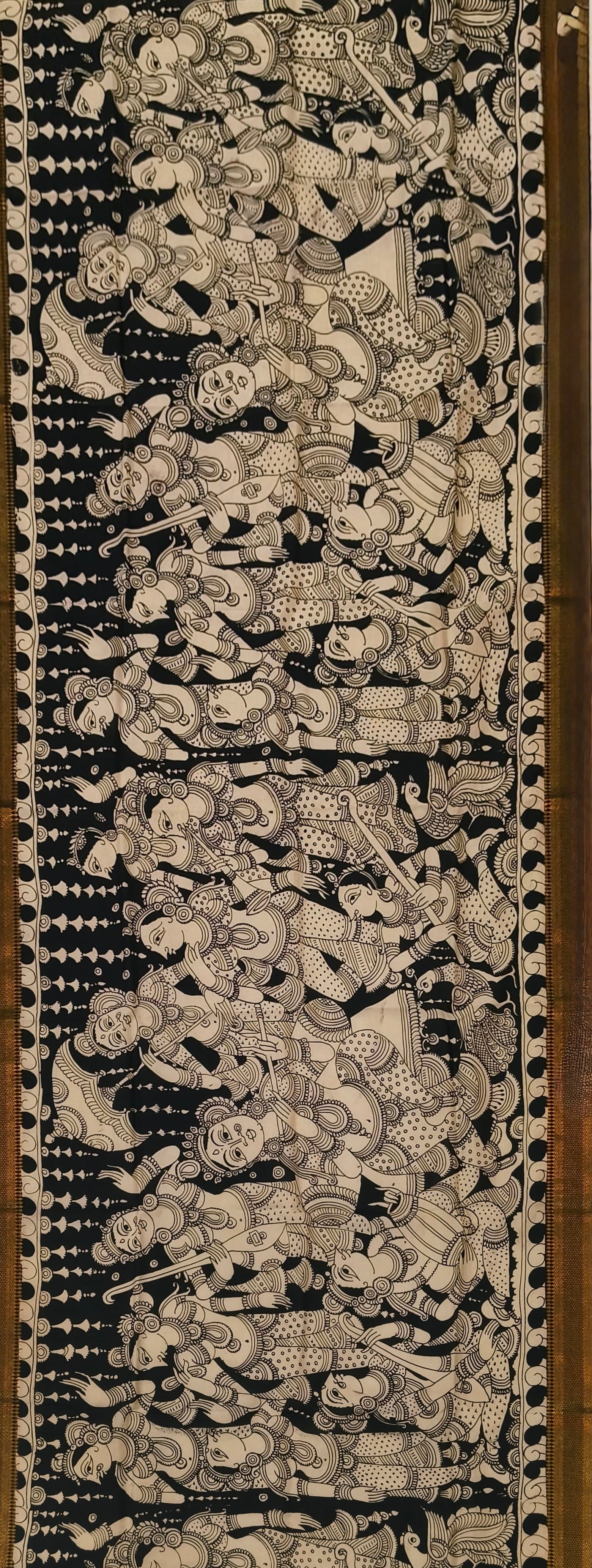 Mangal Kari silk Kalamkari hand painted dupatta “ Taal Gatha : The sacred symphony “