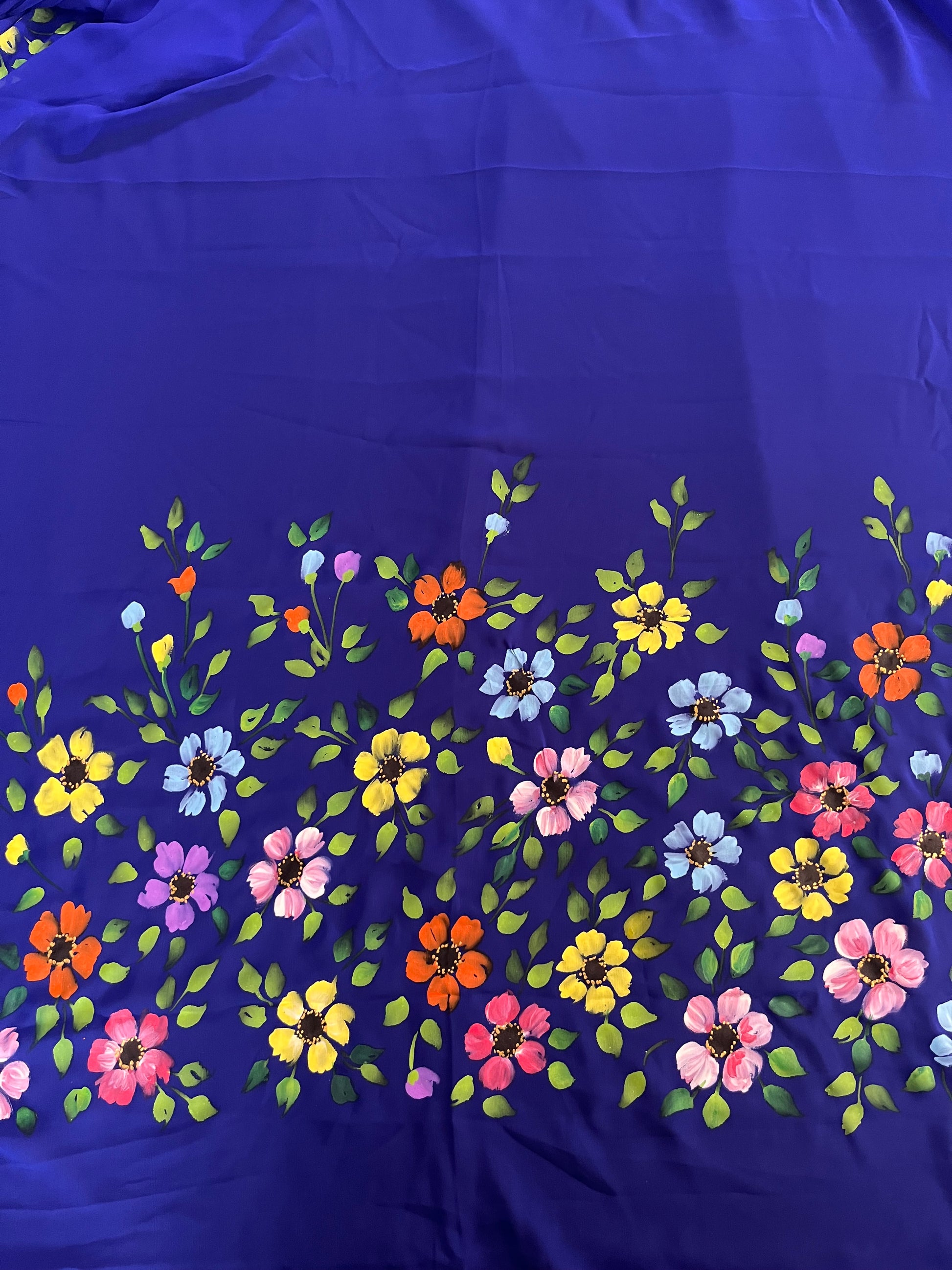 Royal blue georgette saree