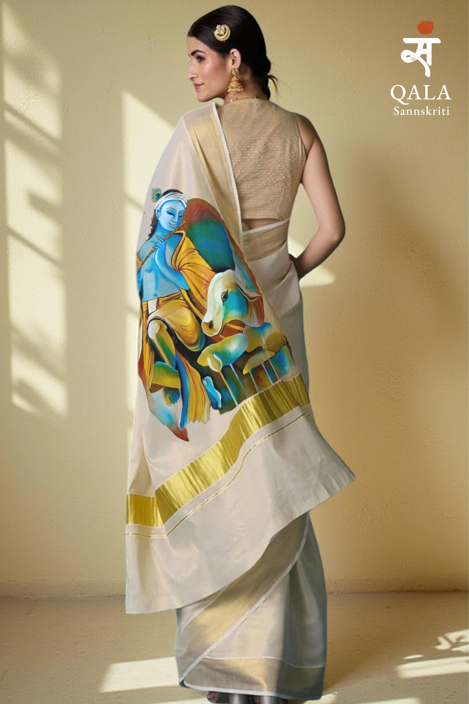 Golden Kerala kasavu tissue saree: Melody of Divinity