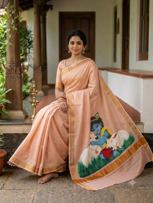 Copper Kerala kasavu tissue saree