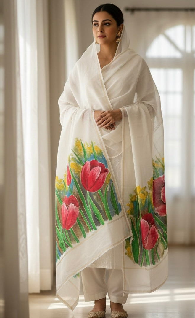 Pure malai chanderi dupatta : Shvet Pushpaganga
