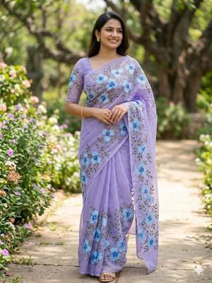 Lavender Pure cotton Kota Doria saree : Neel Pushp ki subah