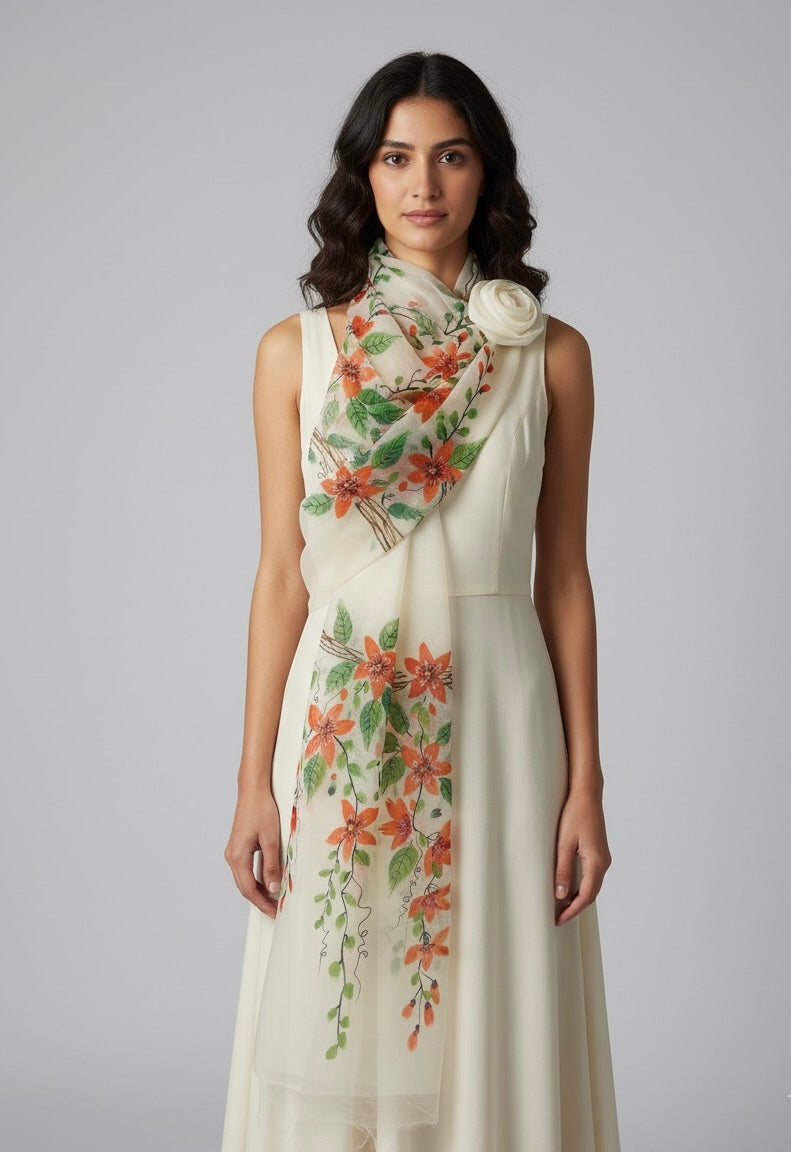 Half malai chanderi and half pure organza silk scarf /dupatta