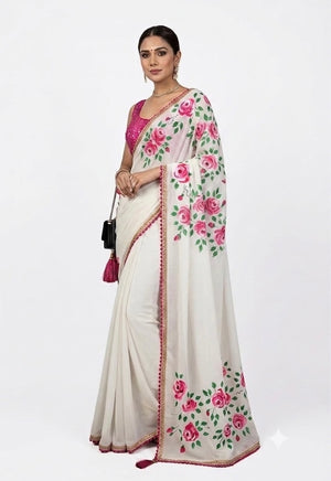 White georgette saree