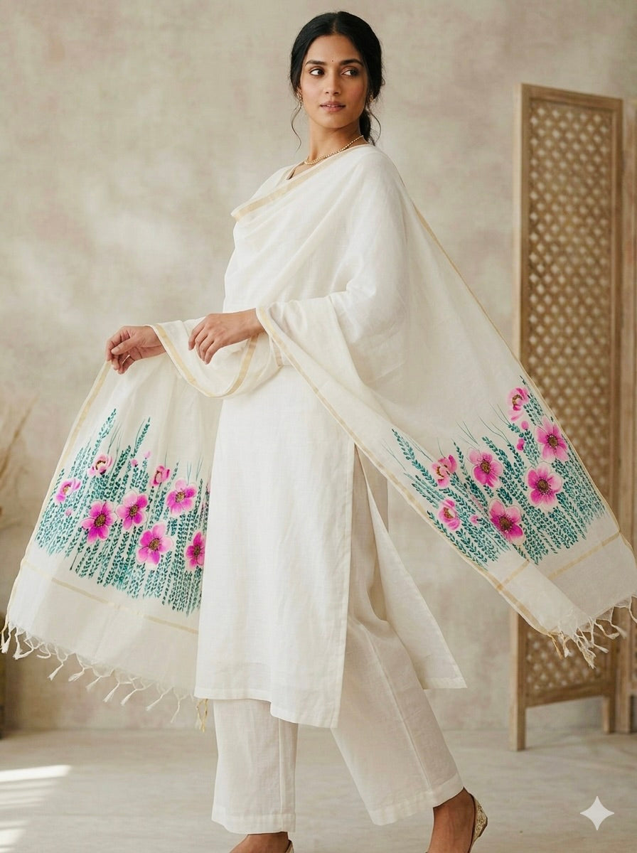 Pure malai chanderi dupatta : Phoolon ki Pankhudiyaan