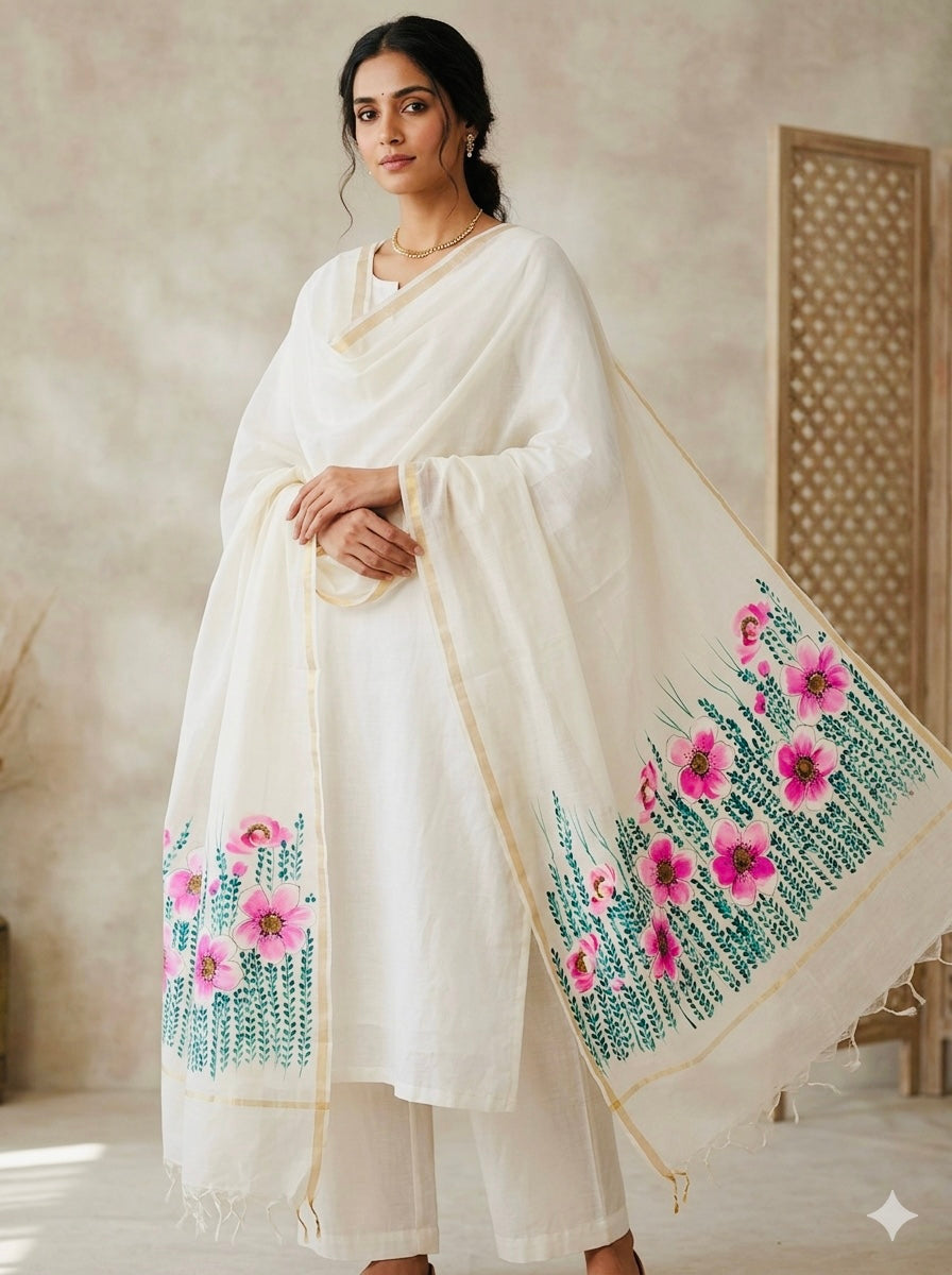 Pure malai chanderi dupatta : Phoolon ki Pankhudiyaan