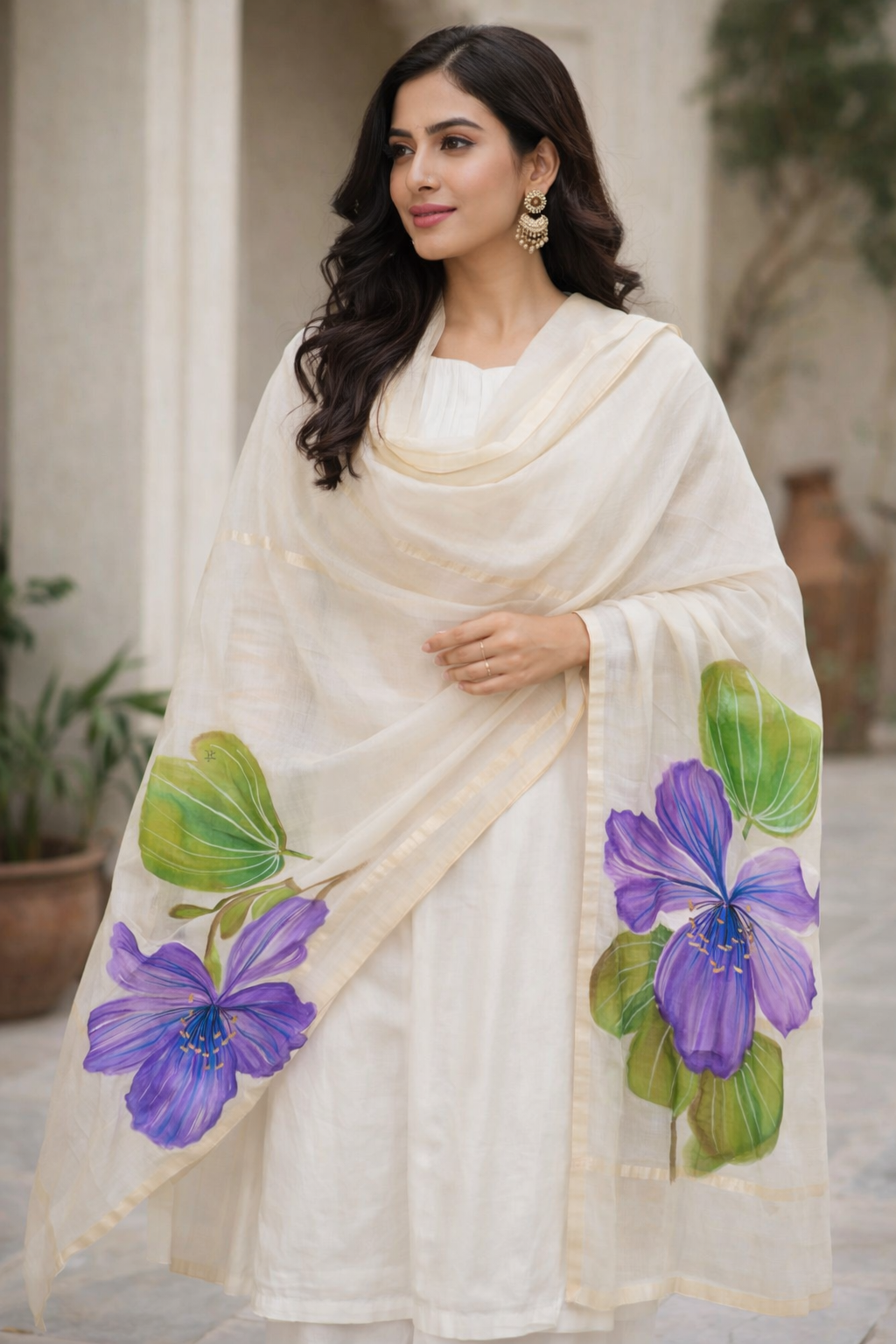 Pure malai chanderi dupatta : Whispers of purple monsoon
