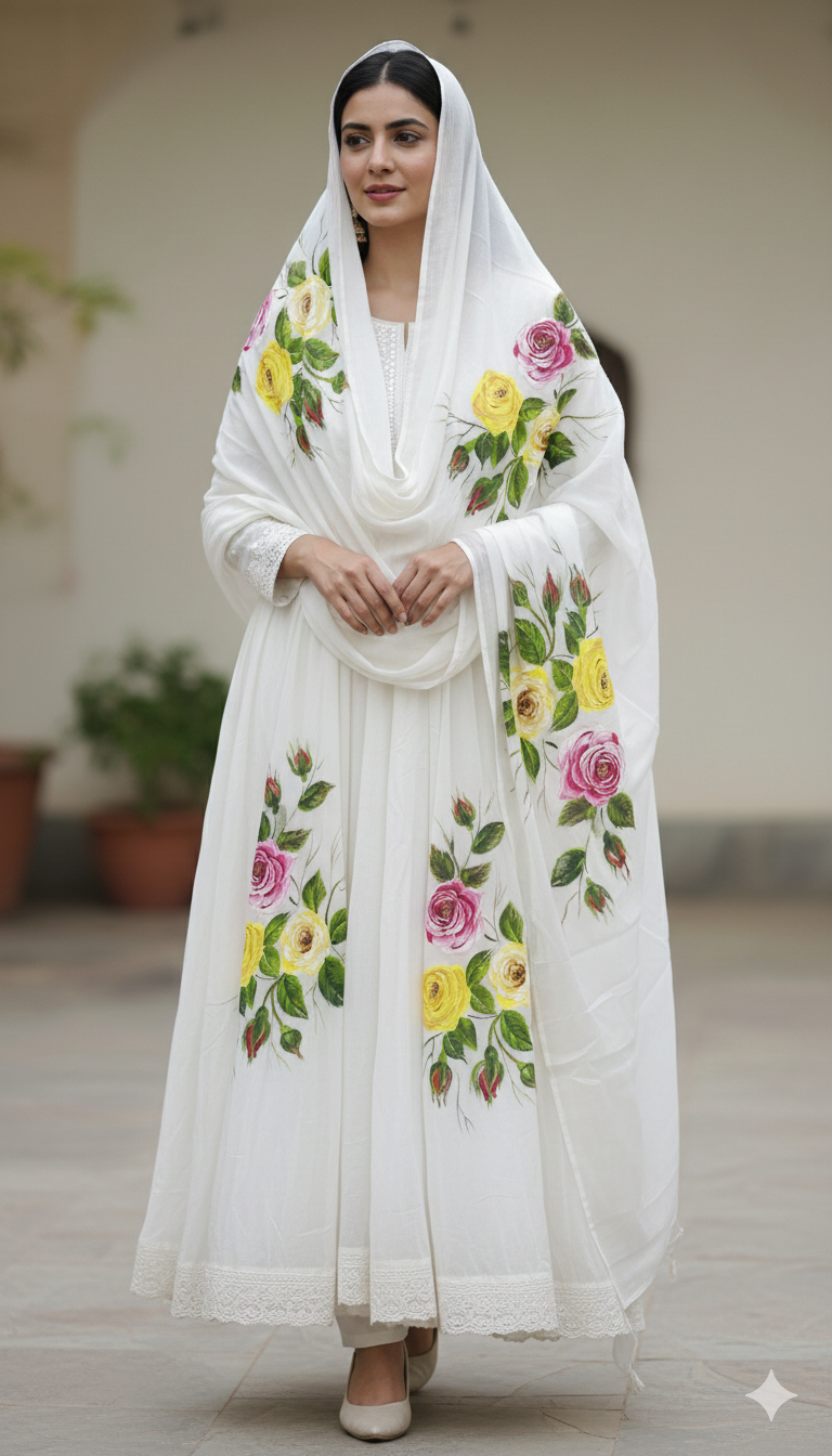 Pure malai chanderi Dupatta : Gulistan-e-sukoon