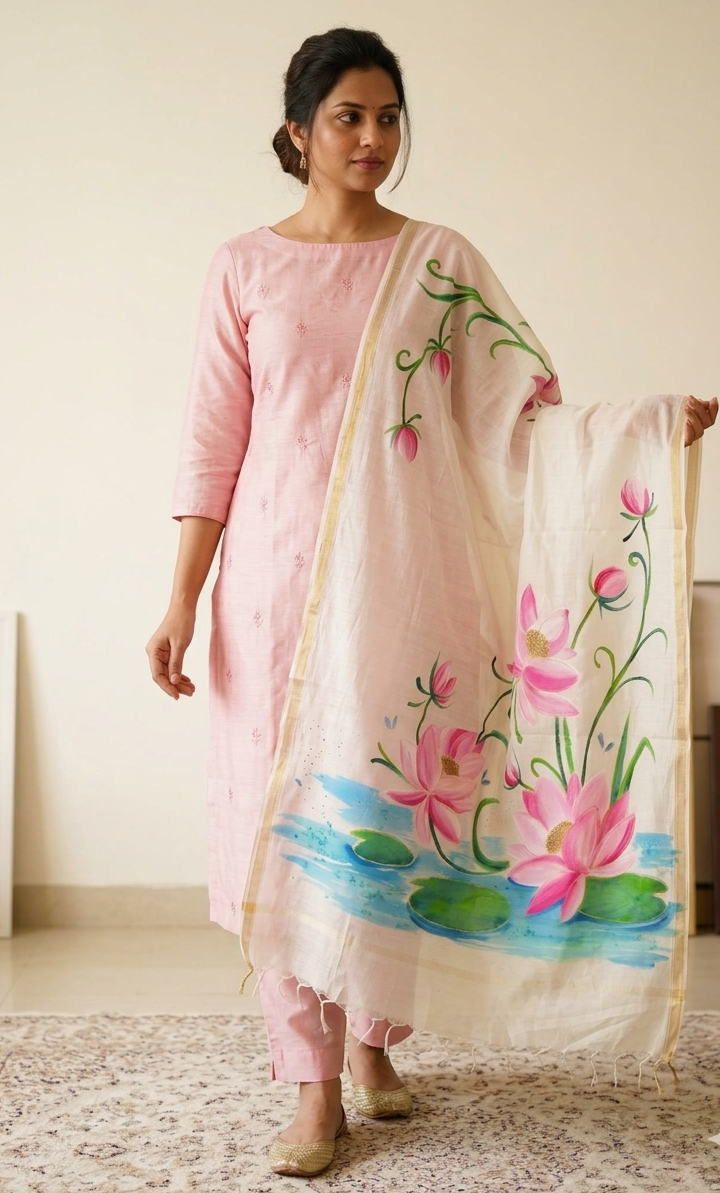 Pure off white chanderi silk dupatta