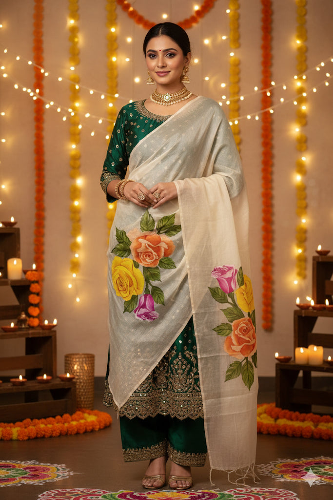 White malai chanderi dupatta : Blooms of Bond - A tale of Grace and growth