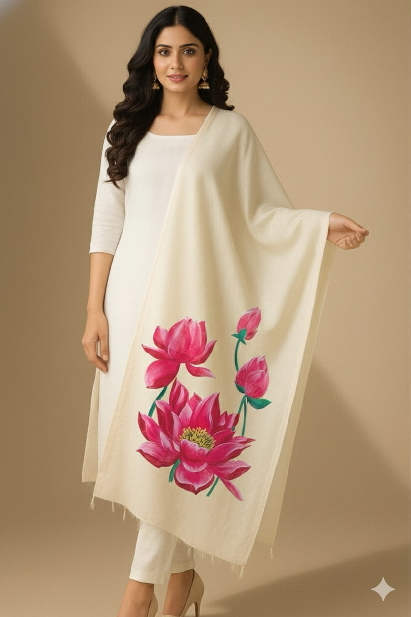 Pink lotus natural coloured pure chanderi silk dupatta : Grace of the lotus