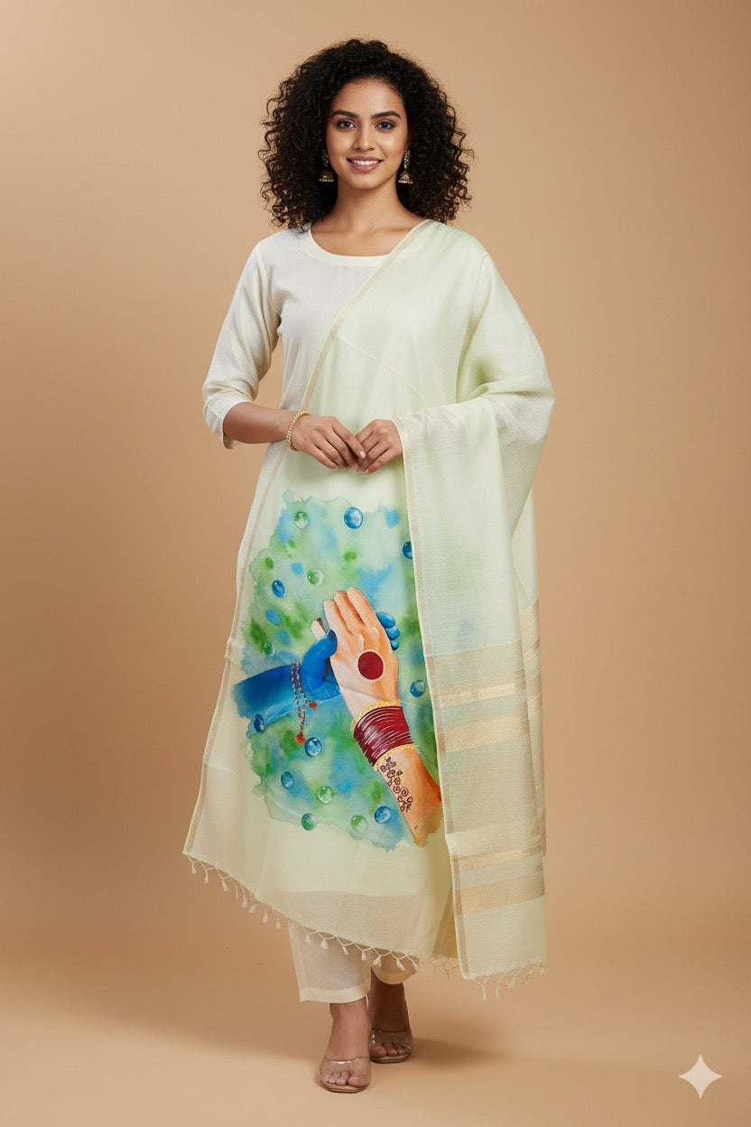 Light pista green chanderi dupatta : “Saath - Eternal bond”
