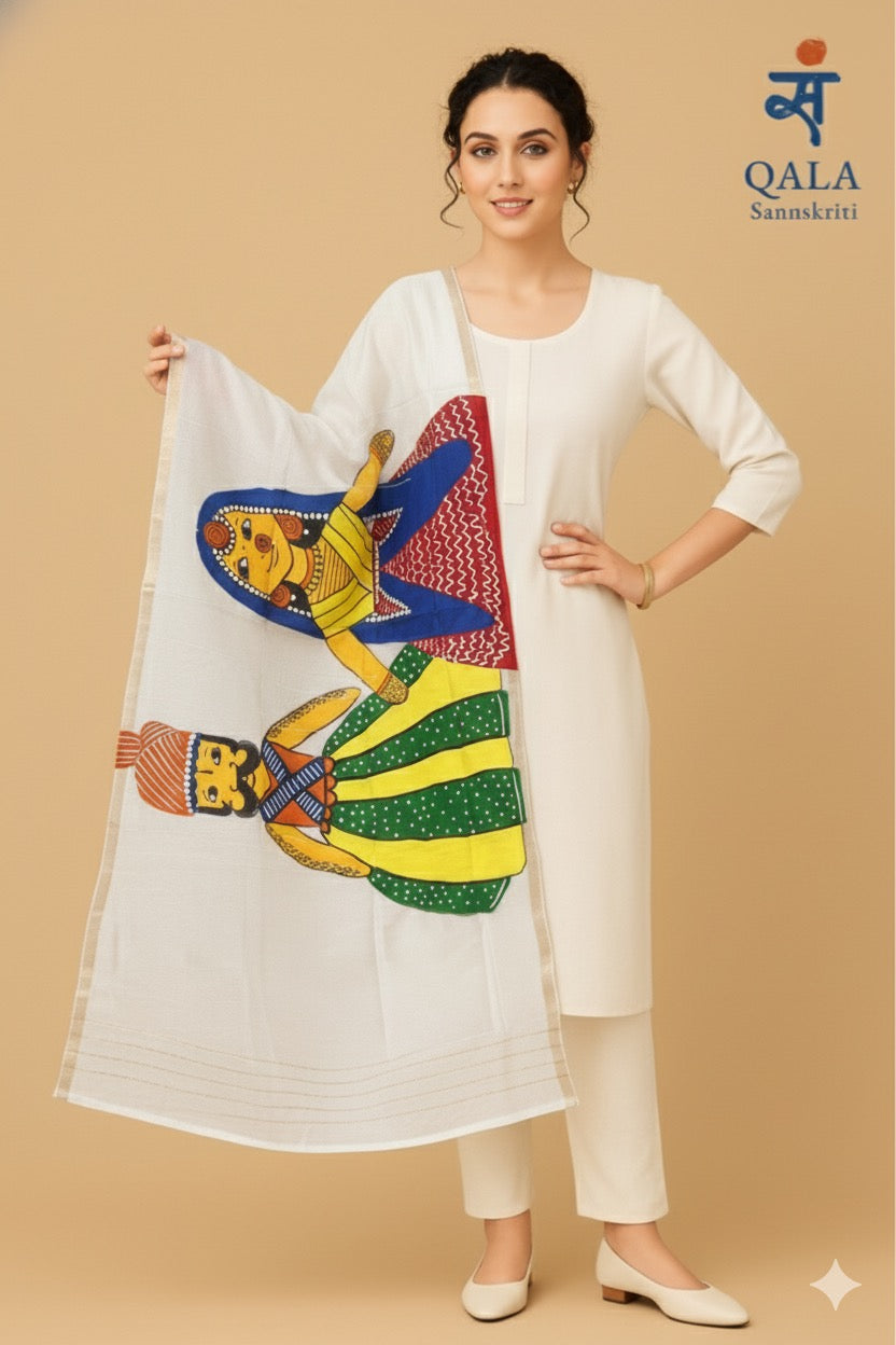 Natural coloured pure chanderi dupatta “Kathputli”