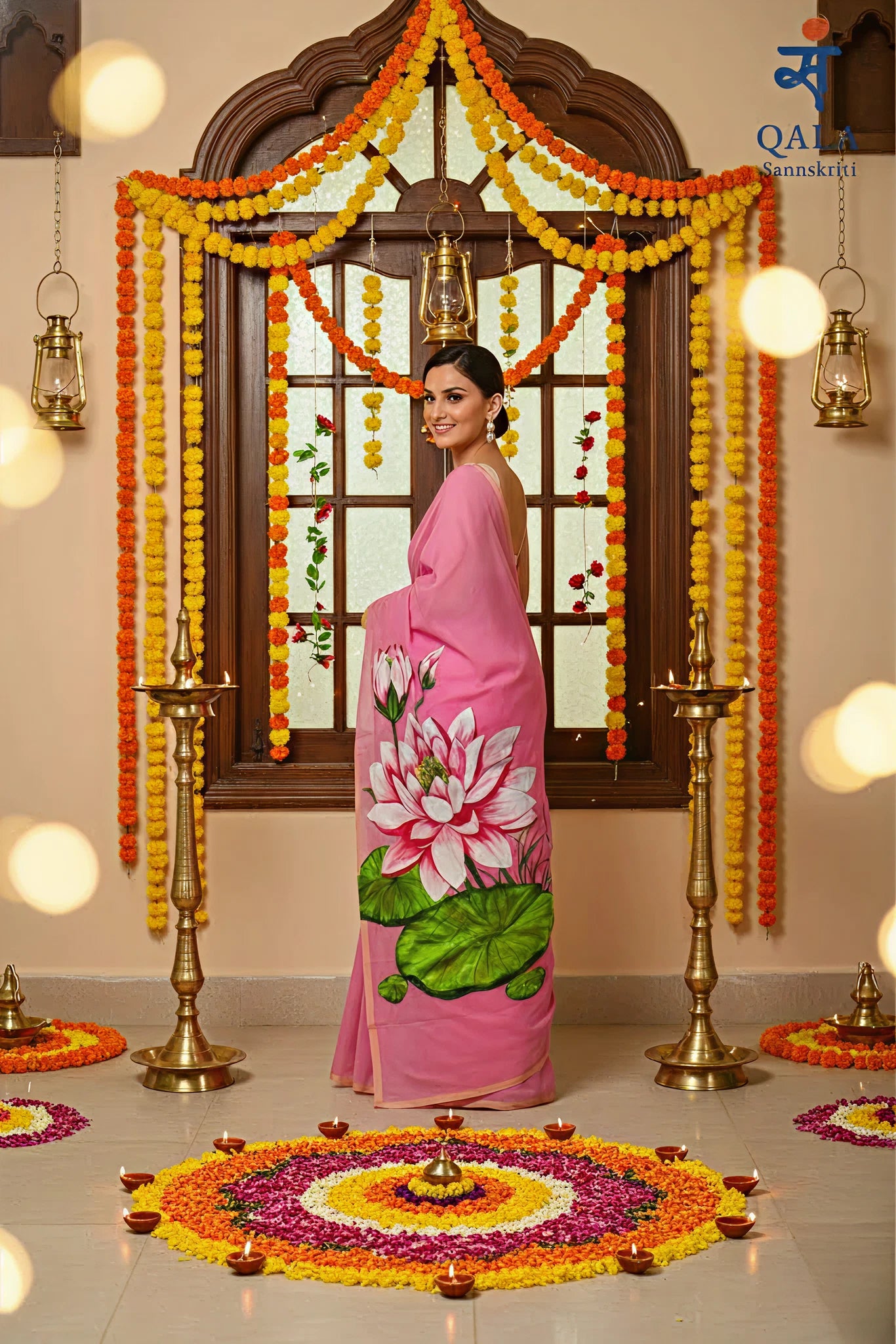 Pink coloured pure chanderi saree , “Kamalini”