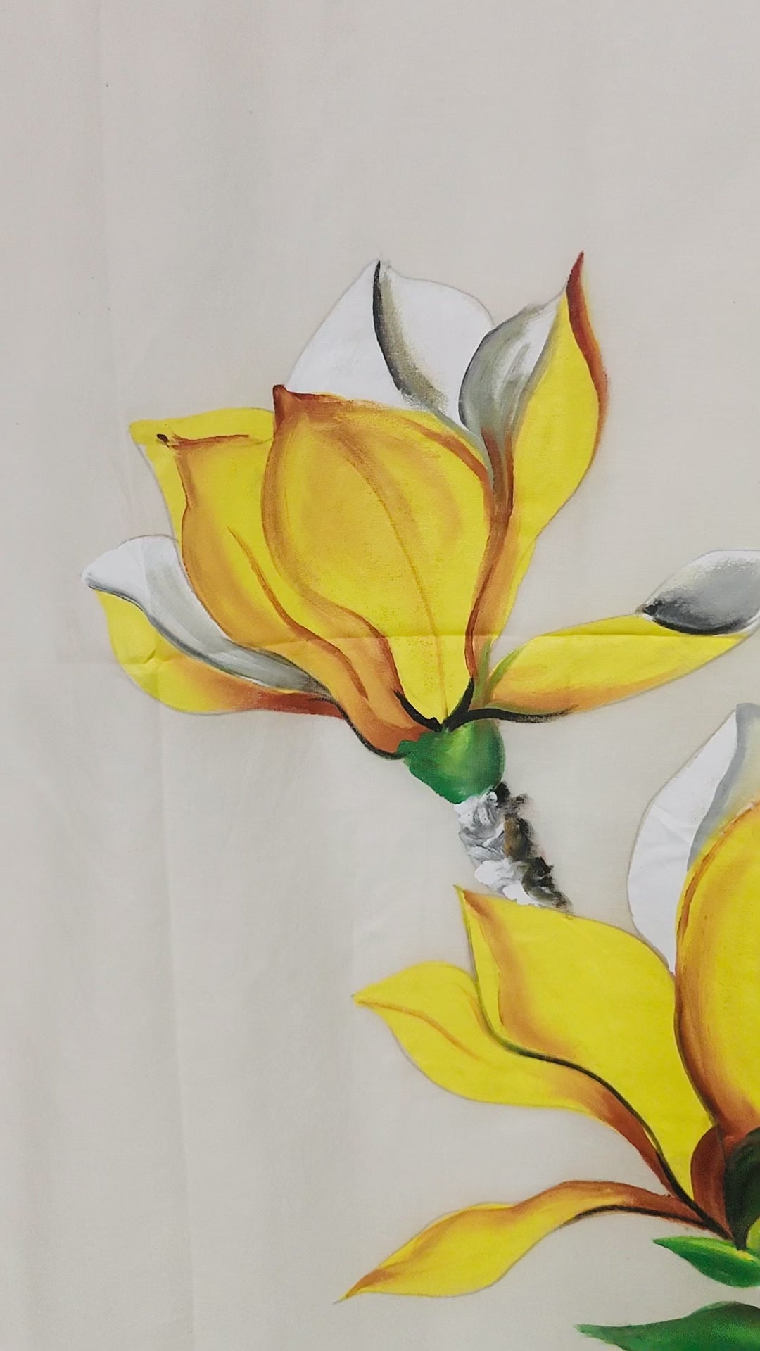 Yellow florals pure natural coloured chanderi silk dupatta : Whispers of Magnolia
