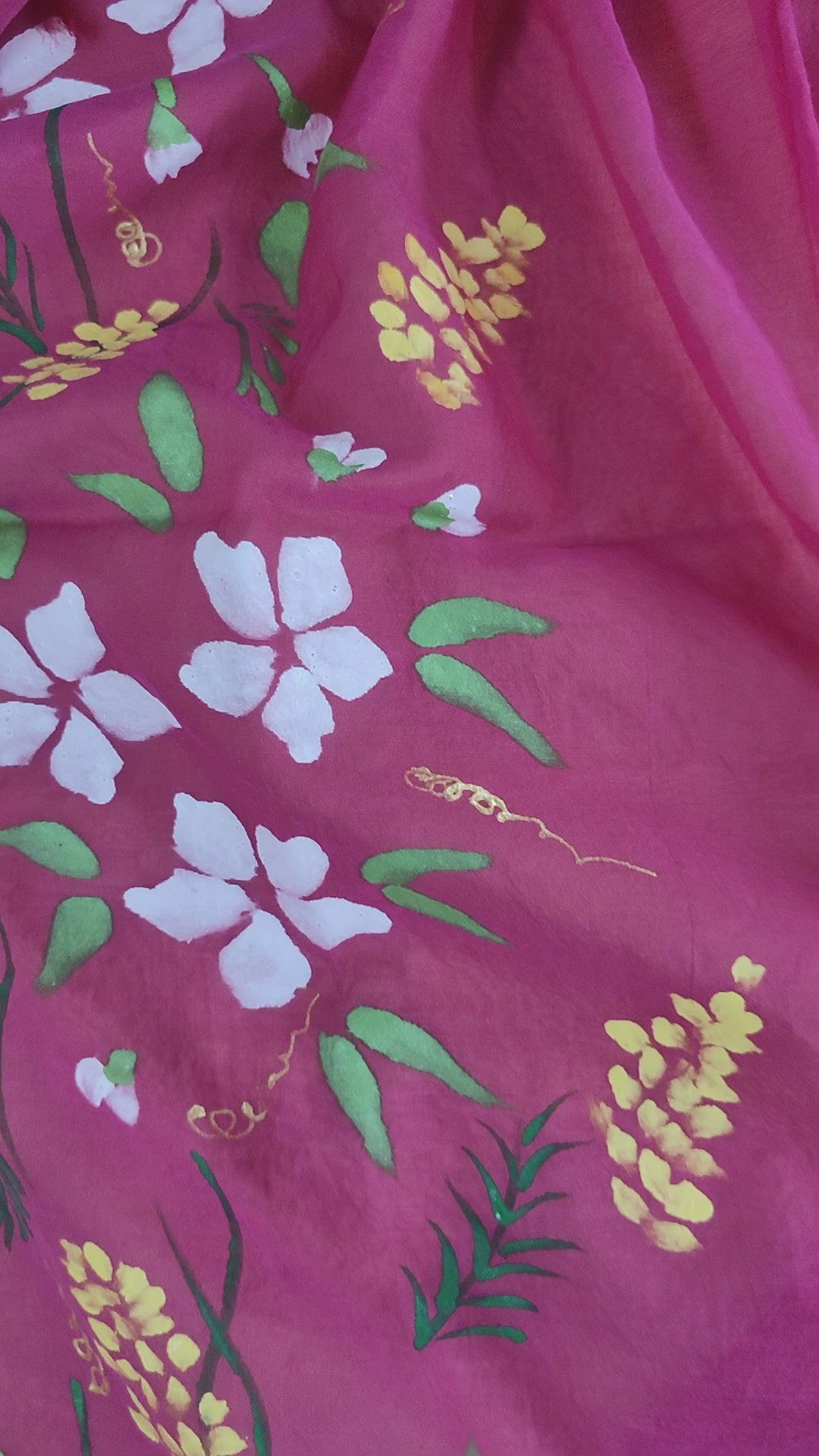 Hot pink pure chanderi dupatta “ whispers of Spring”