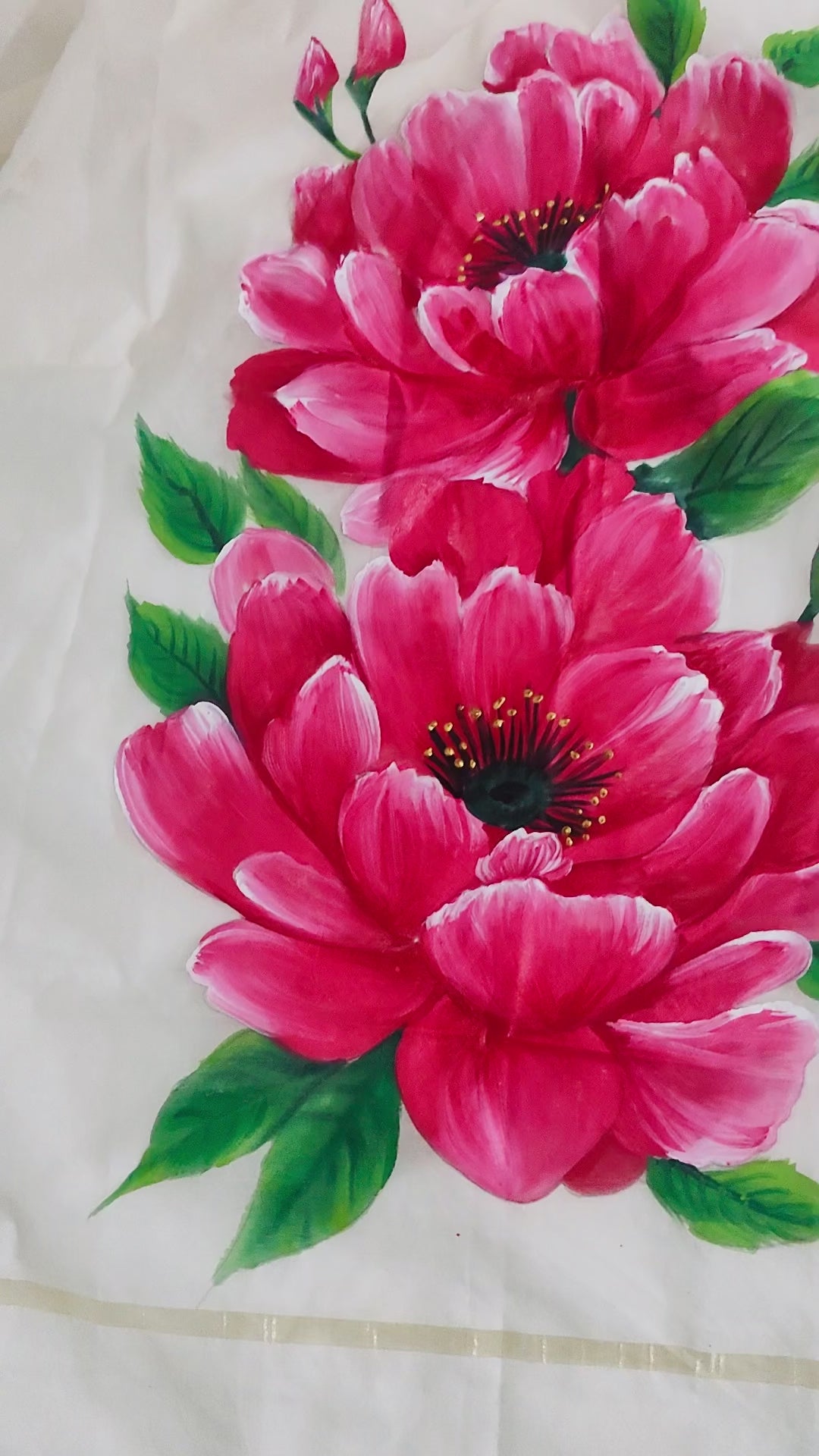 Natural coloured pure chanderi floral dupatta ( pink flowers): Blossoms of Grace