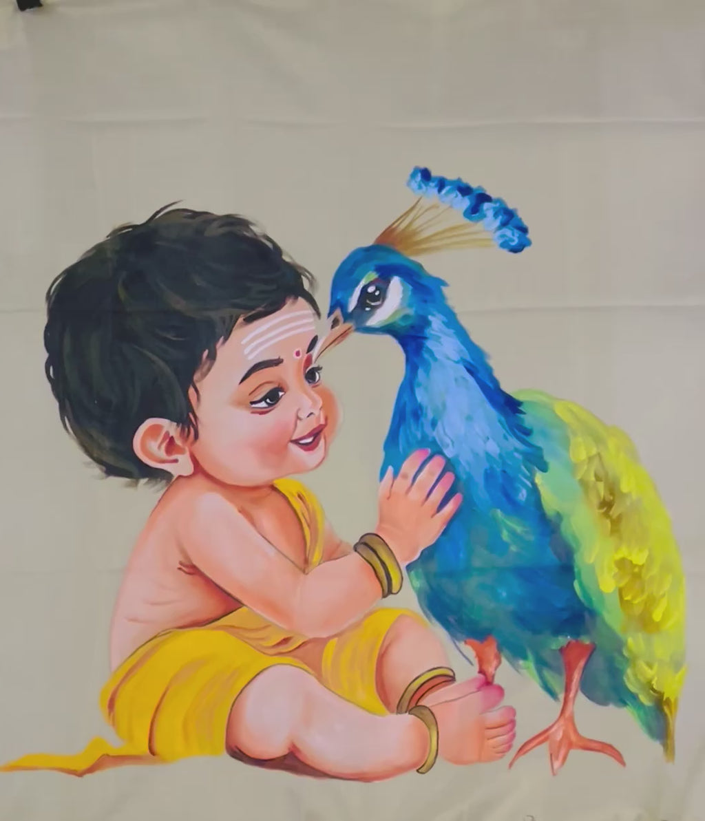 Golden tissue Kerala saree “ The Divine Bond : The Krishna Venu saree”