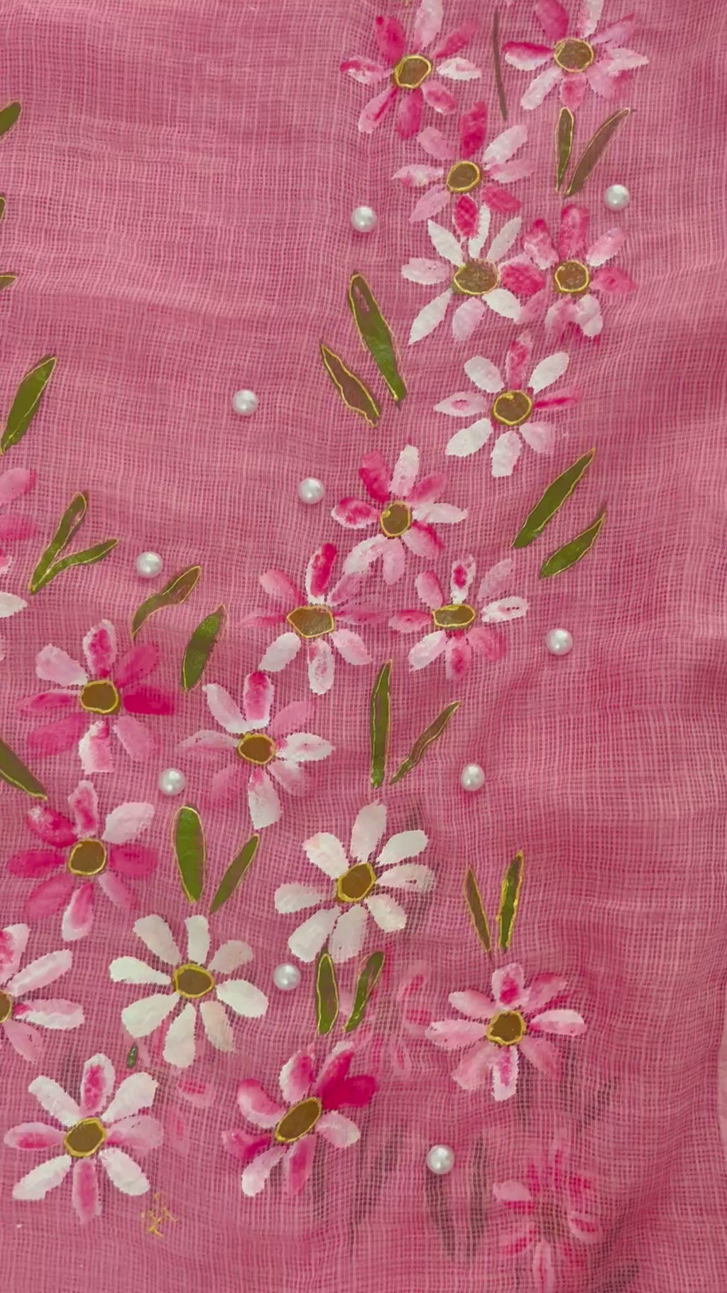 Baby pink pure cotton Kota Doria saree : Blush of Spring